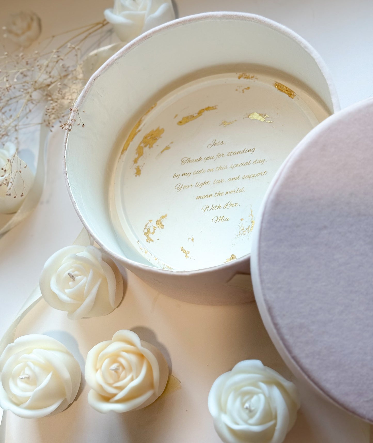 Rose Candle Gift Box with Velvet Wrap & Customizable Candle Tray