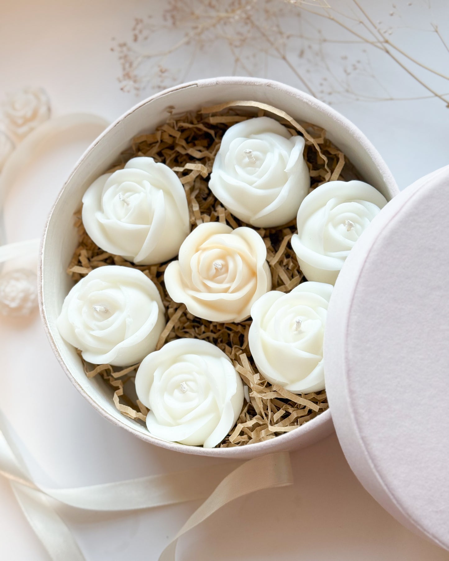 Rose Candle Gift Box with Velvet Wrap & Customizable Candle Tray